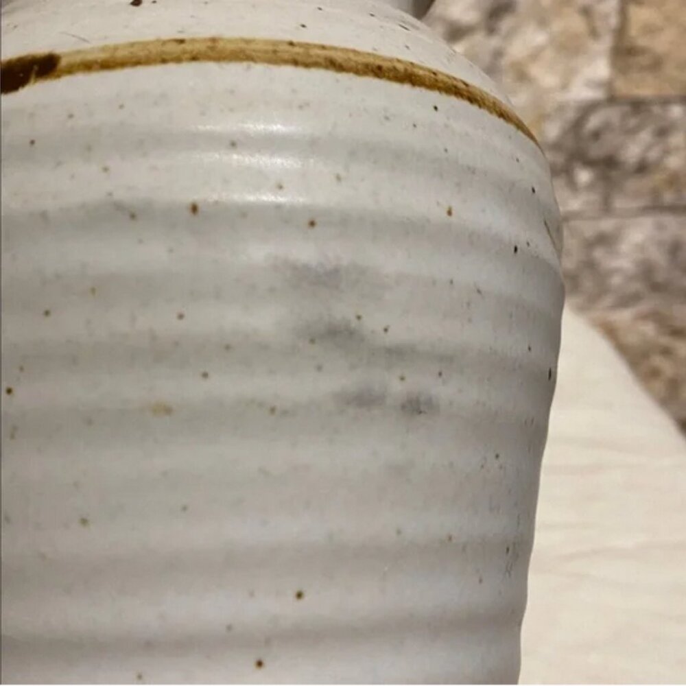 SOLD Hand-Thrown Vase – Soft Grey & Ochre Brushwork - Picture 2 of 8